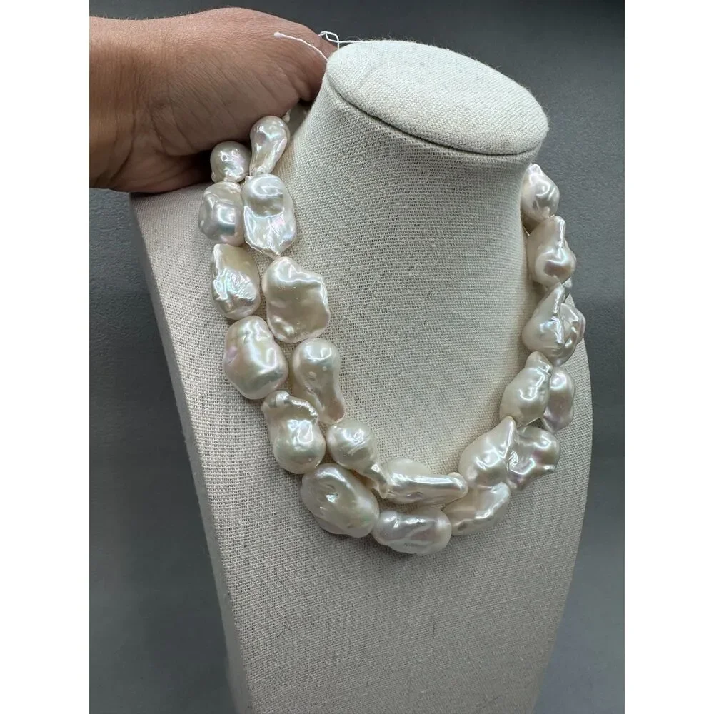 Lot of 2 Huge Lustrous White Baroque Pearl strands Bundle for DIY